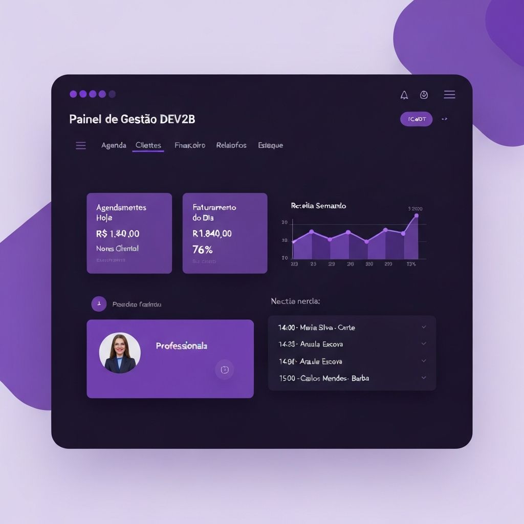 Painel de gestao DEV2B com agenda, financeiro e clientes